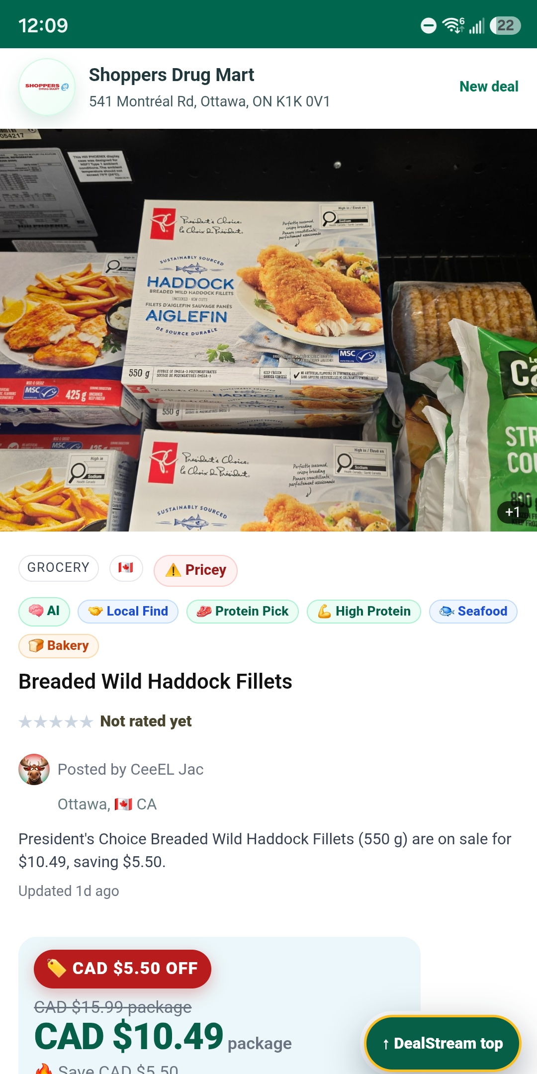 A Shoppers Drug Mart haddock deal in the Kart-AI DealStream