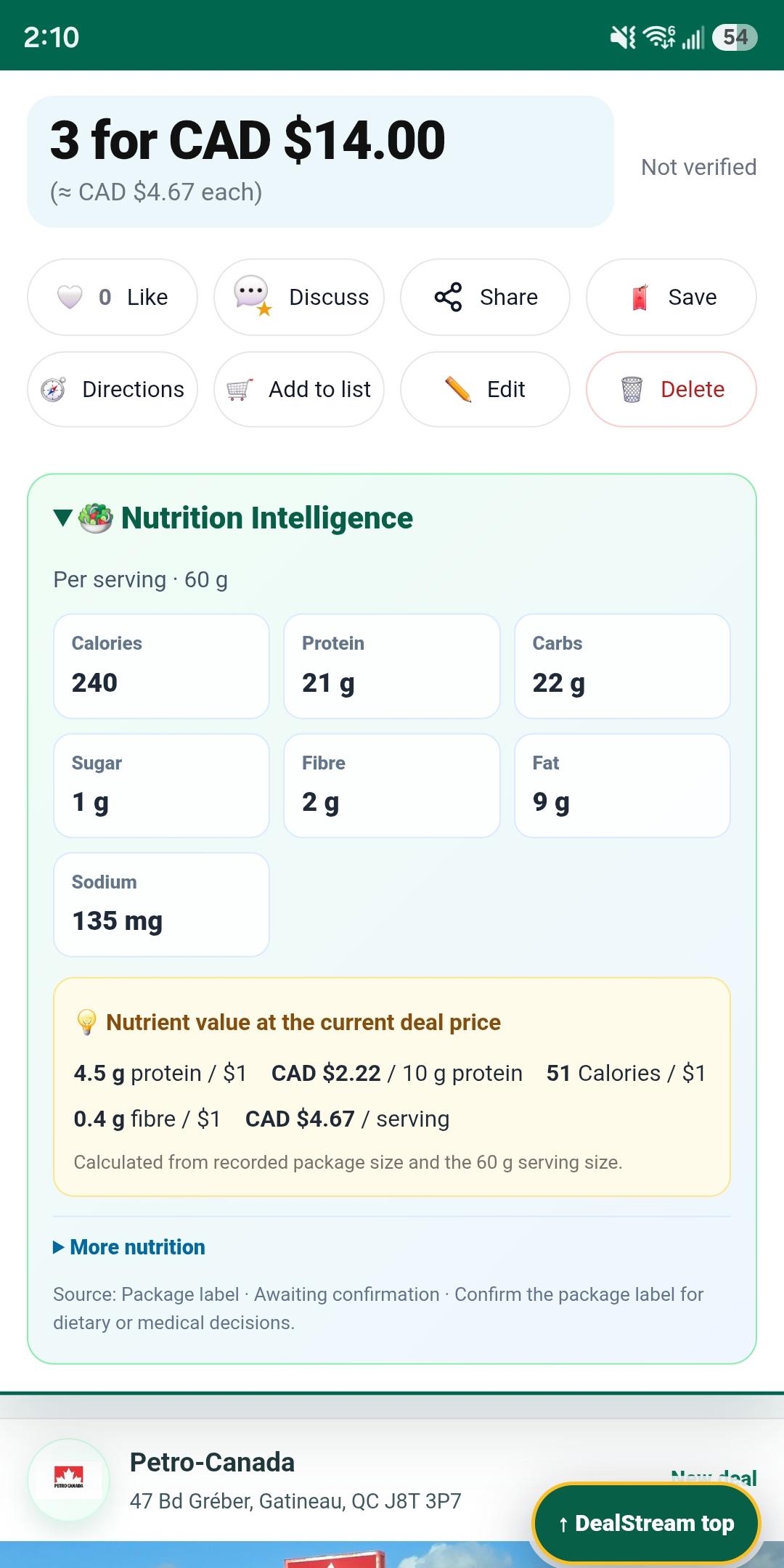 Kart-AI nutrition intelligence screen